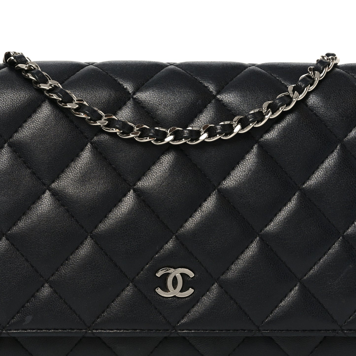 Lambskin Quilted Wallet On Chain WOC Black