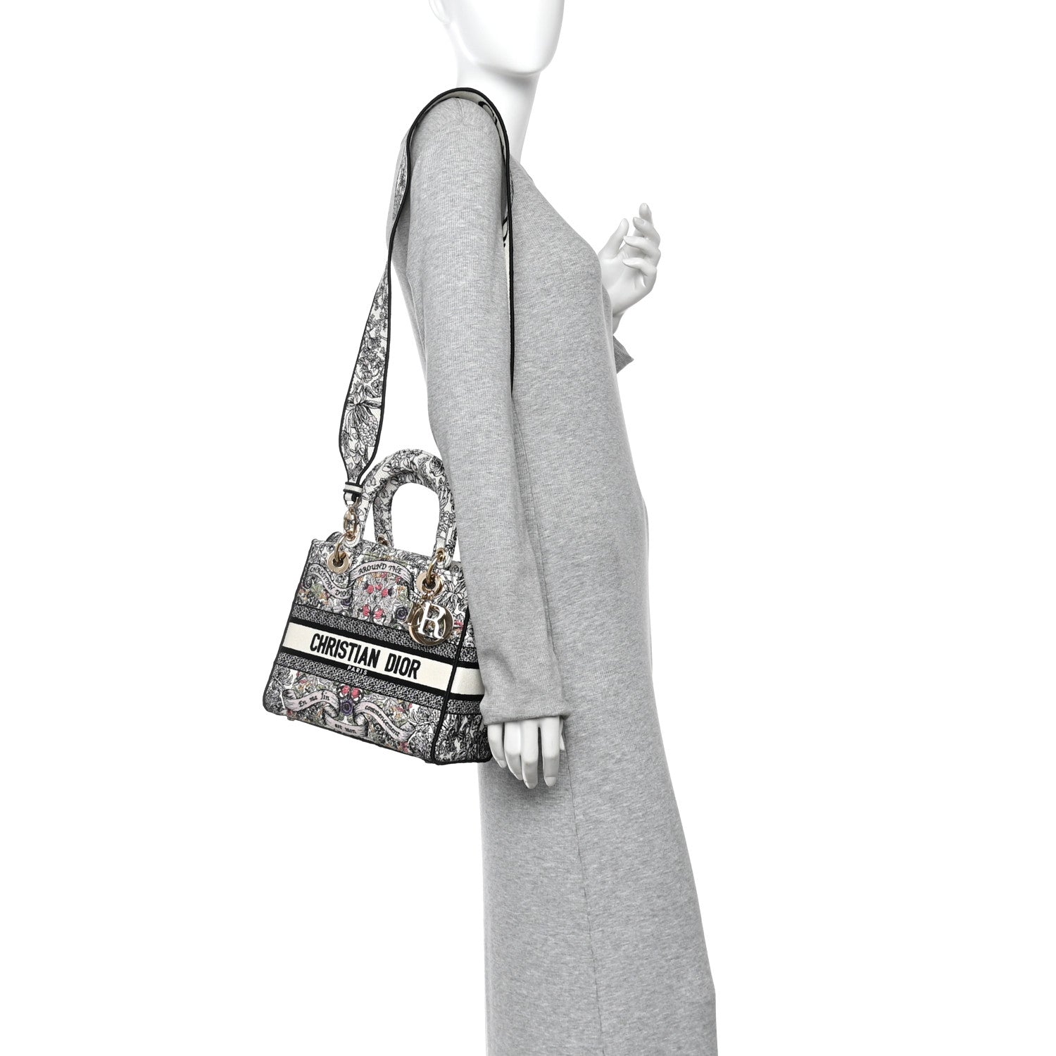 Christian Dior Canvas Around the World Embroidered Medium Lady D-Lite White Multicolor 2 of 11