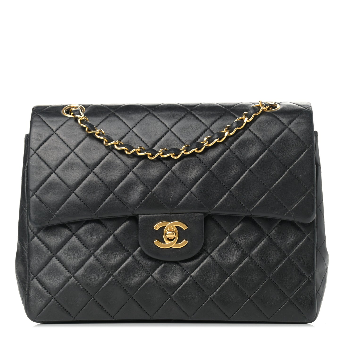 Lambskin Quilted Medium Double Flap Black