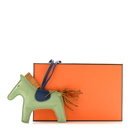 Hermes Milo Lambskin Grigri Rodeo Horse Bag Charm MM Vert Criquet Sesame Bleu De Malte 6 of 6