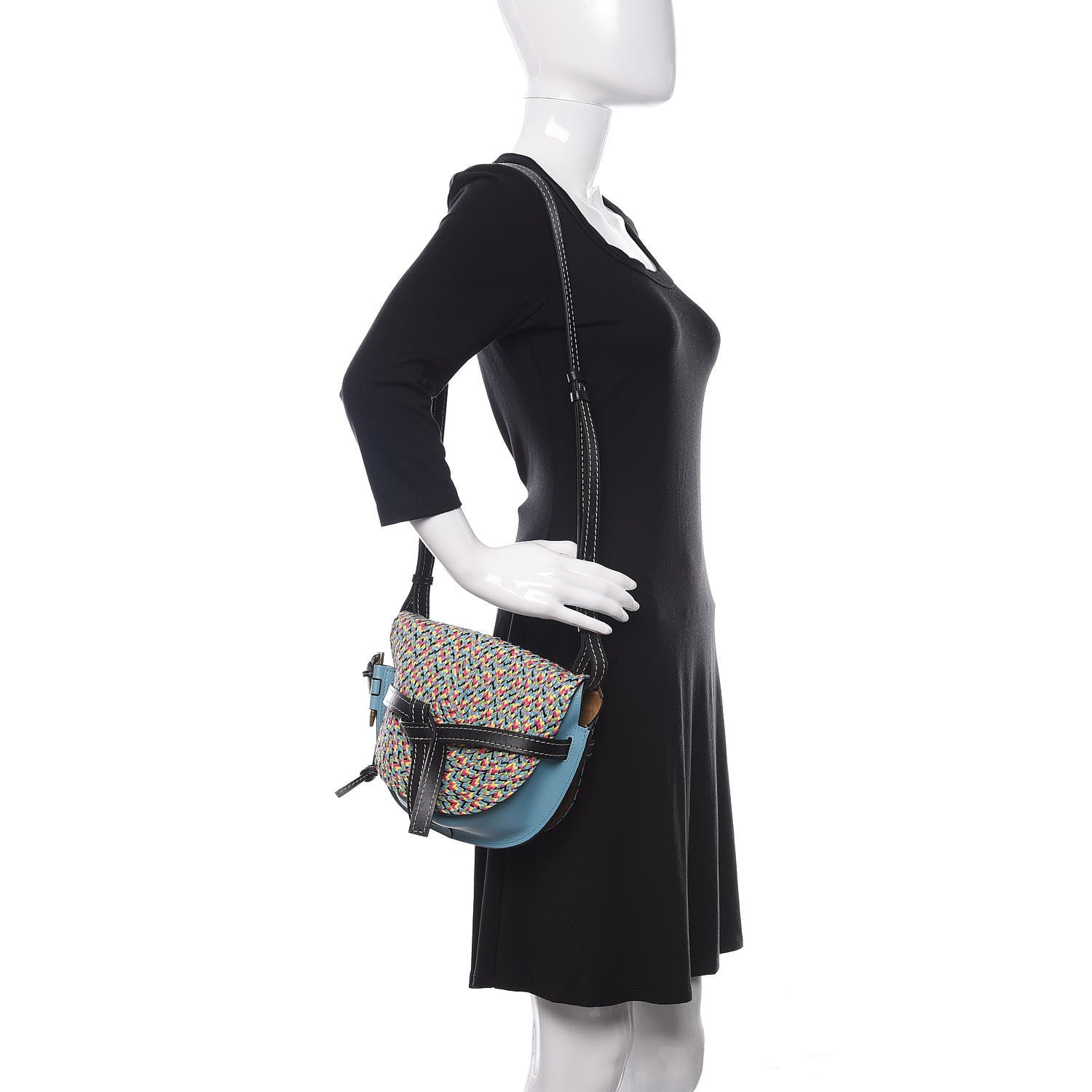 Loewe Calfskin Woven Raffia Small Gate Crossbody Bag Light Blue 2 of 9