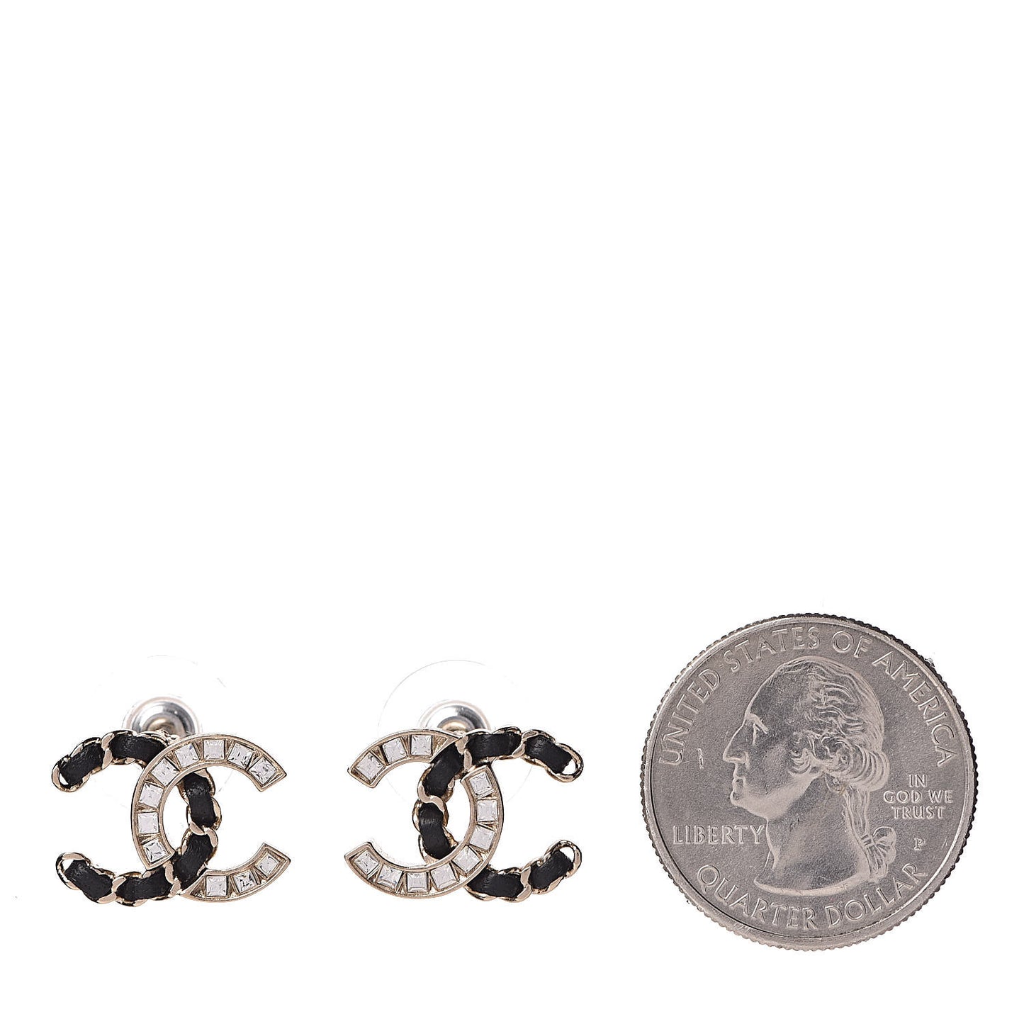 Crystal Baguette Lambskin Chain CC Vintage Allure Stud Earrings Black Gold
