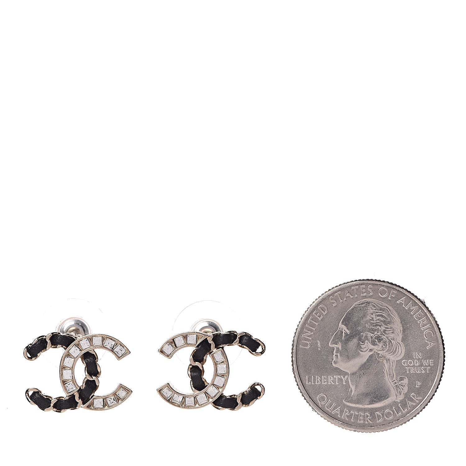Chanel Crystal Baguette Lambskin Chain CC Vintage Allure Stud Earrings Black Gold 2 of 5