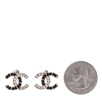 Chanel Crystal Baguette Lambskin Chain CC Vintage Allure Stud Earrings Black Gold 2 of 5