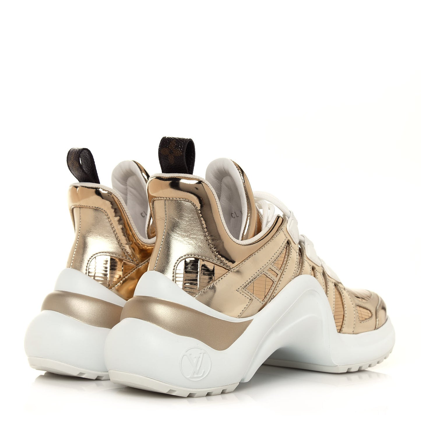 Metallic Calfskin Technical Nylon LV Archlight Sneakers 36 Gold White