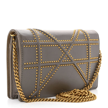 Christian Dior Calfskin Studded Diorama Wallet on Chain Pouch Grey 3 of 10