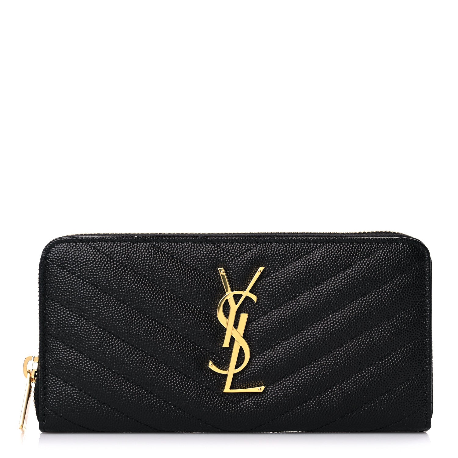 Saint Laurent Grain De Poudre Matelasse Chevron Monogram Zip Around Wallet Black 1 of 7