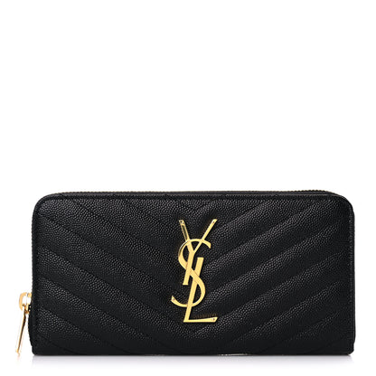 Saint Laurent Grain De Poudre Matelasse Chevron Monogram Zip Around Wallet Black 1 of 7