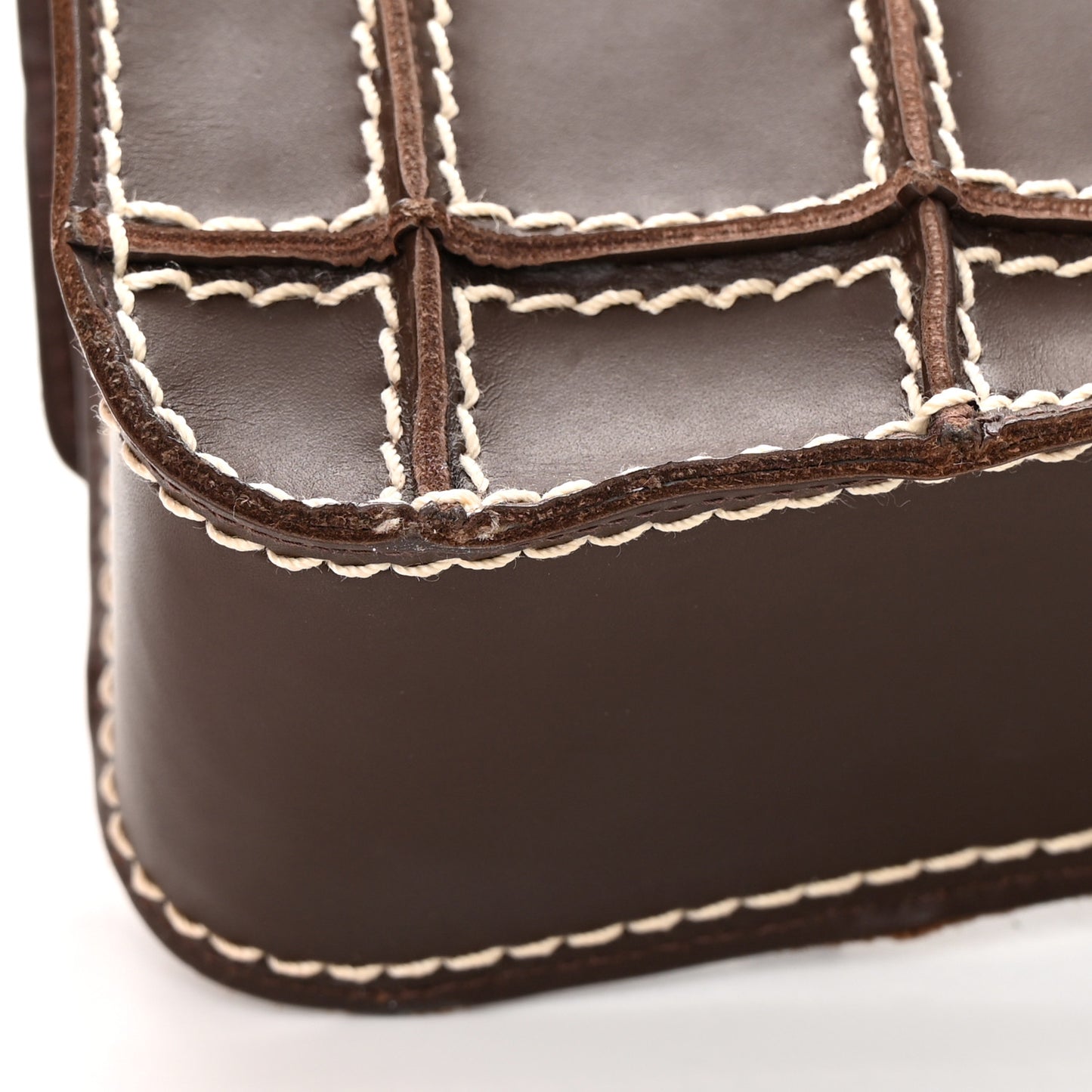 Lambskin Contrast Square Stitch Flap Brown