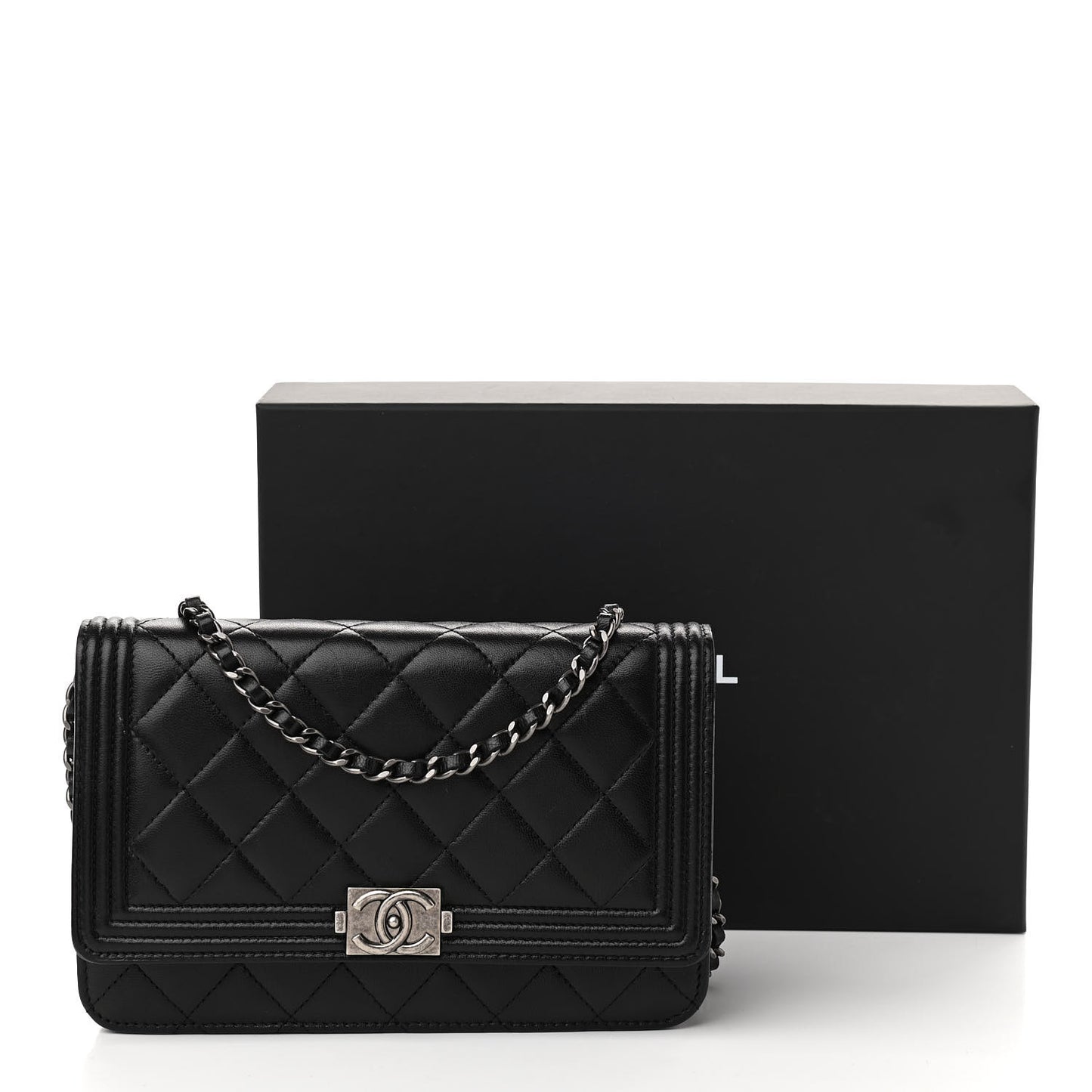 Lambskin Quilted Boy Wallet On Chain WOC Black