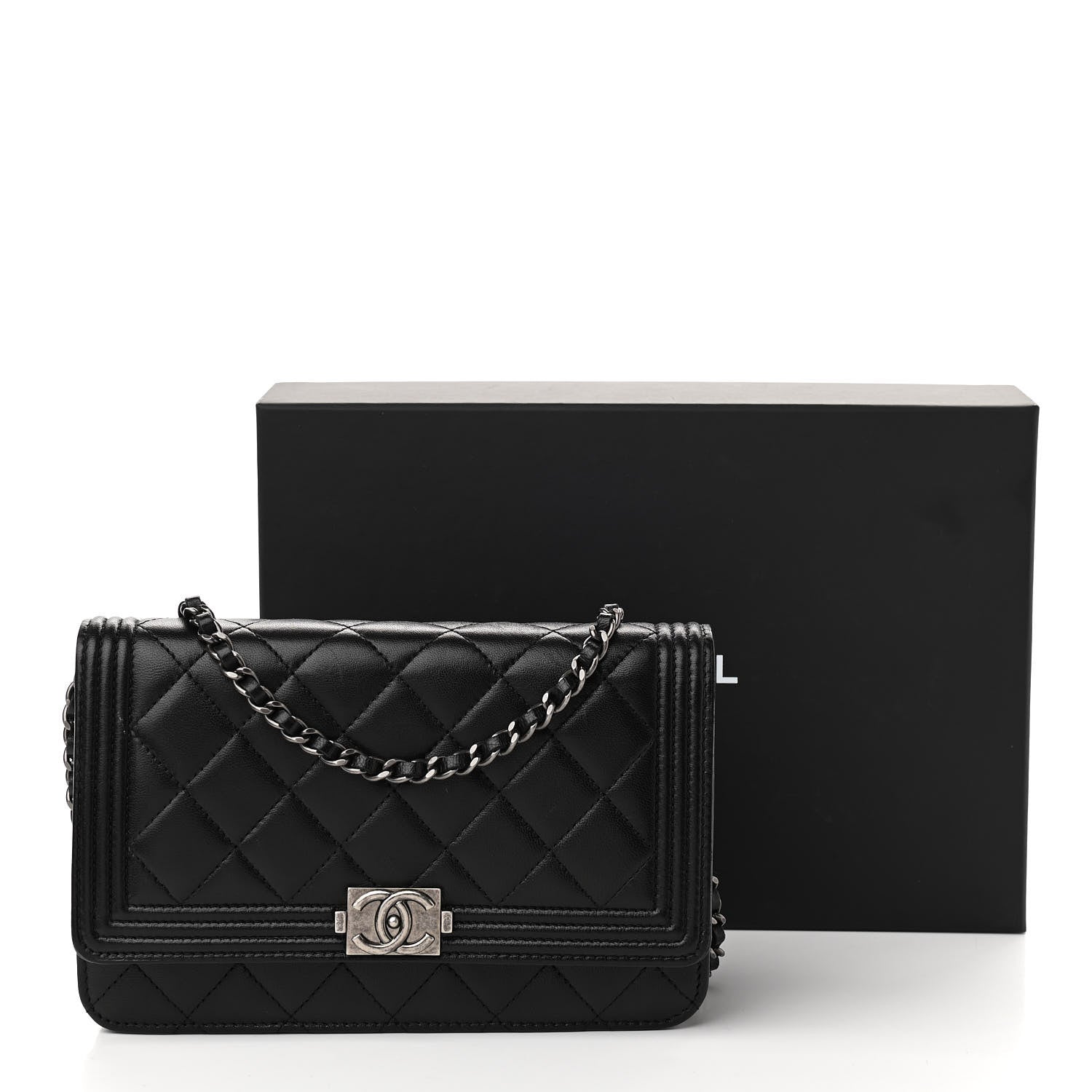 Chanel Lambskin Quilted Boy Wallet On Chain WOC Black 15 of 15