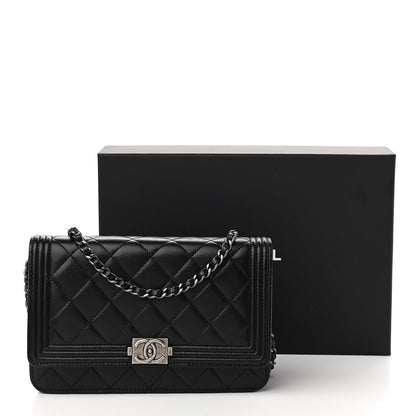 Chanel Lambskin Quilted Boy Wallet On Chain WOC Black 15 of 15