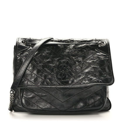 Saint Laurent Crinkled Calfskin Matelasse Monogram Large Niki Chain Satchel Black 1 of 9