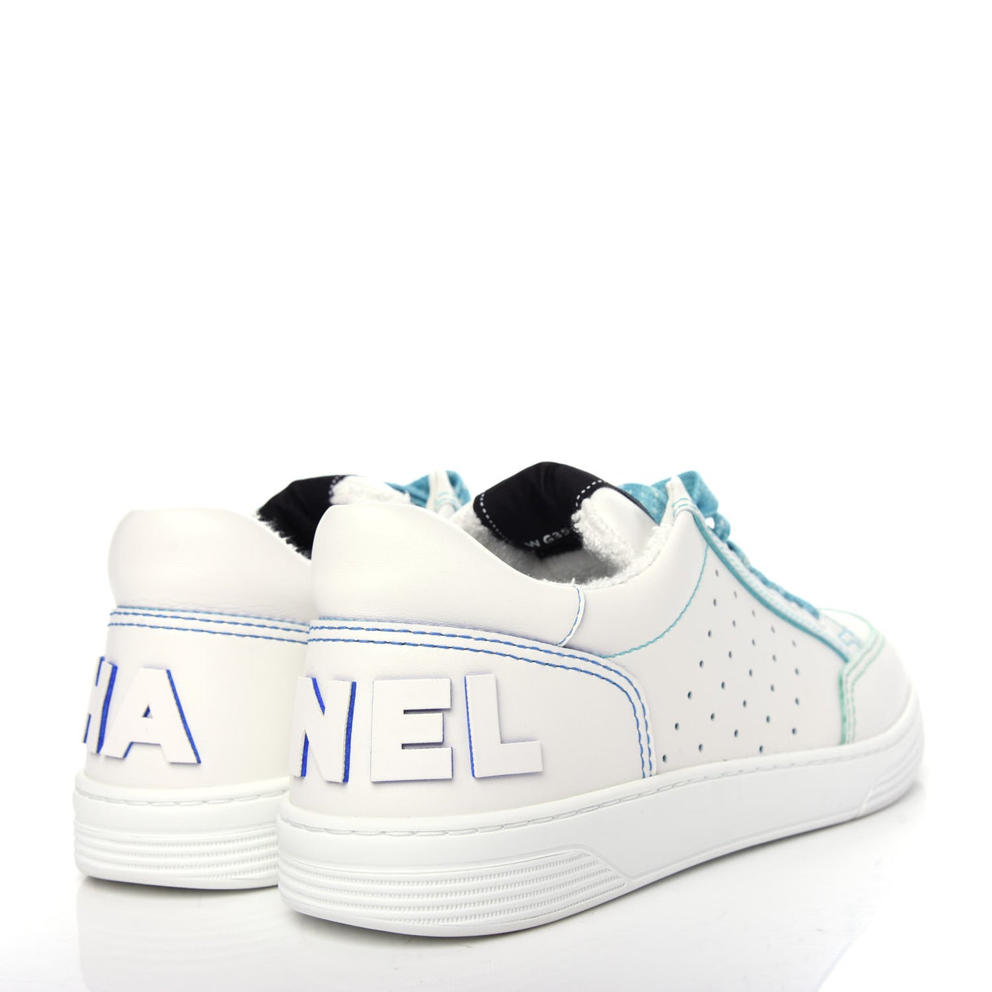 Calfskin Womens Logo Sneakers 38.5 White Blue