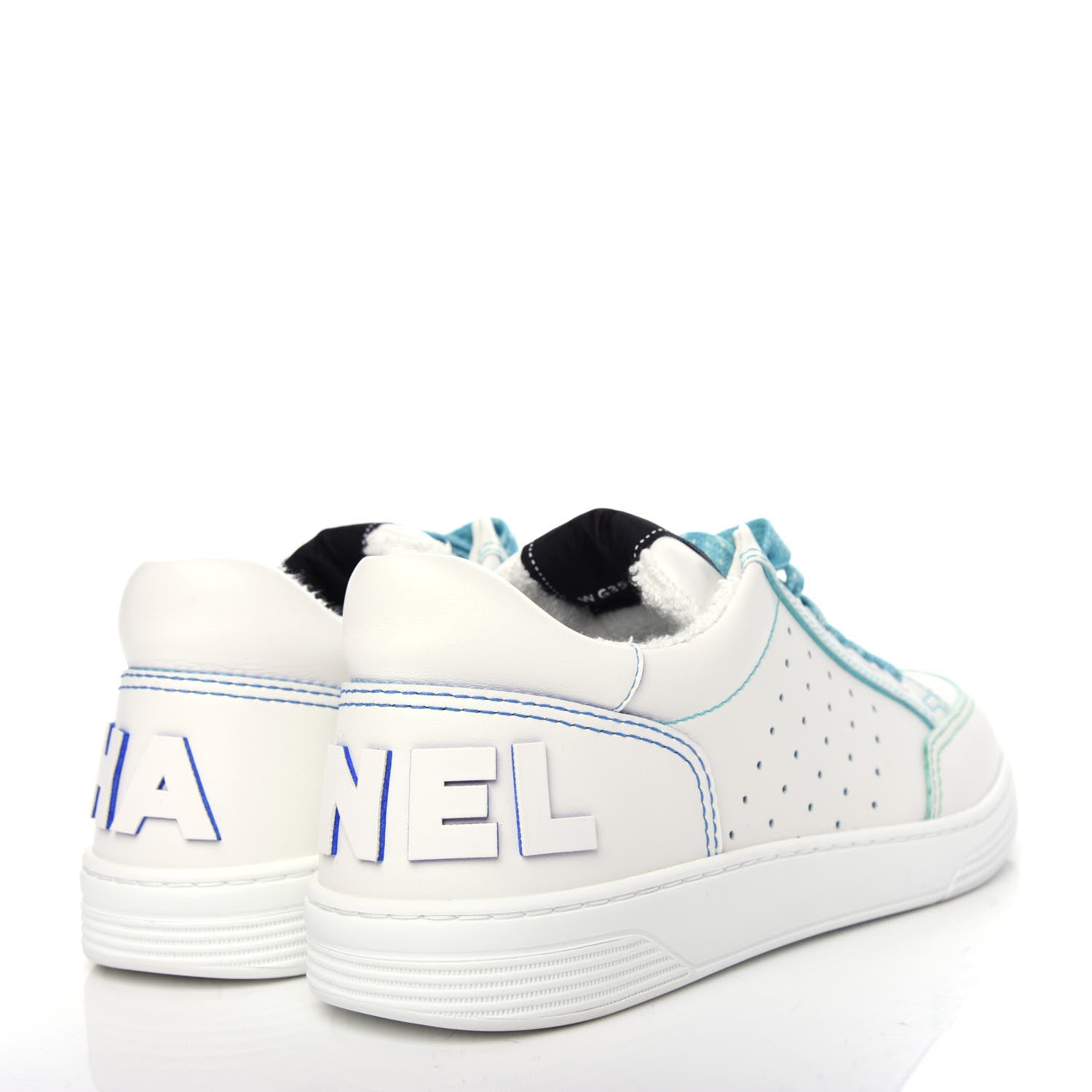 Chanel Calfskin Womens Logo Sneakers 38.5 White Blue 4 of 11