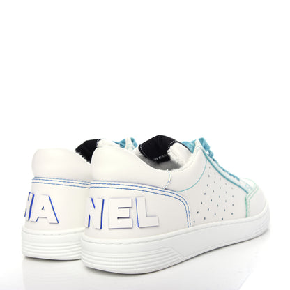 Chanel Calfskin Womens Logo Sneakers 38.5 White Blue 4 of 11
