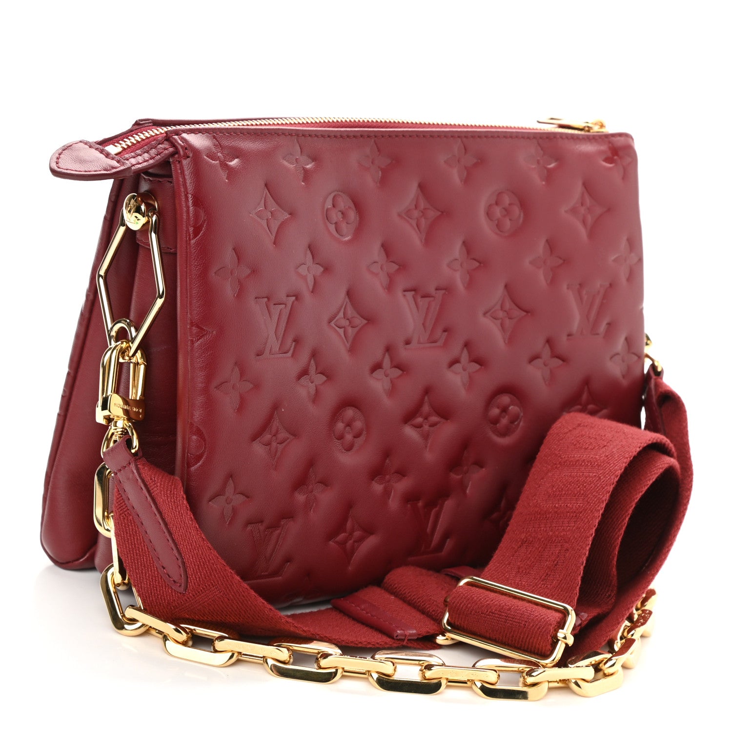 LOUIS VUITTON Lambskin Embossed Monogram Coussin PM Wine