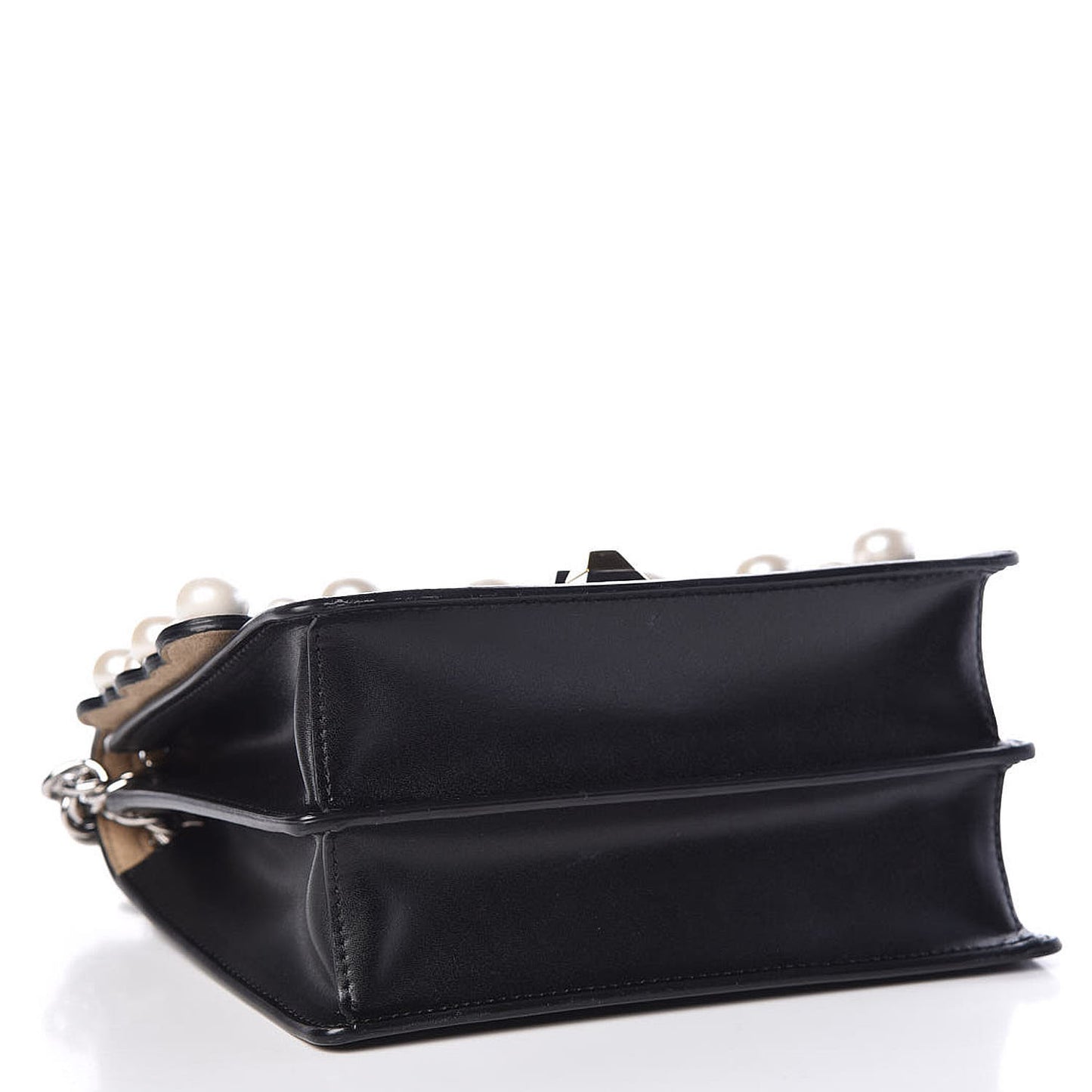 Vitello Liberty Pearl Scalloped Studded Small Kan I Shoulder Bag Black