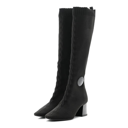 Hermes Knit Calfskin Fontaine 60 Boots 36 Black 3 of 7