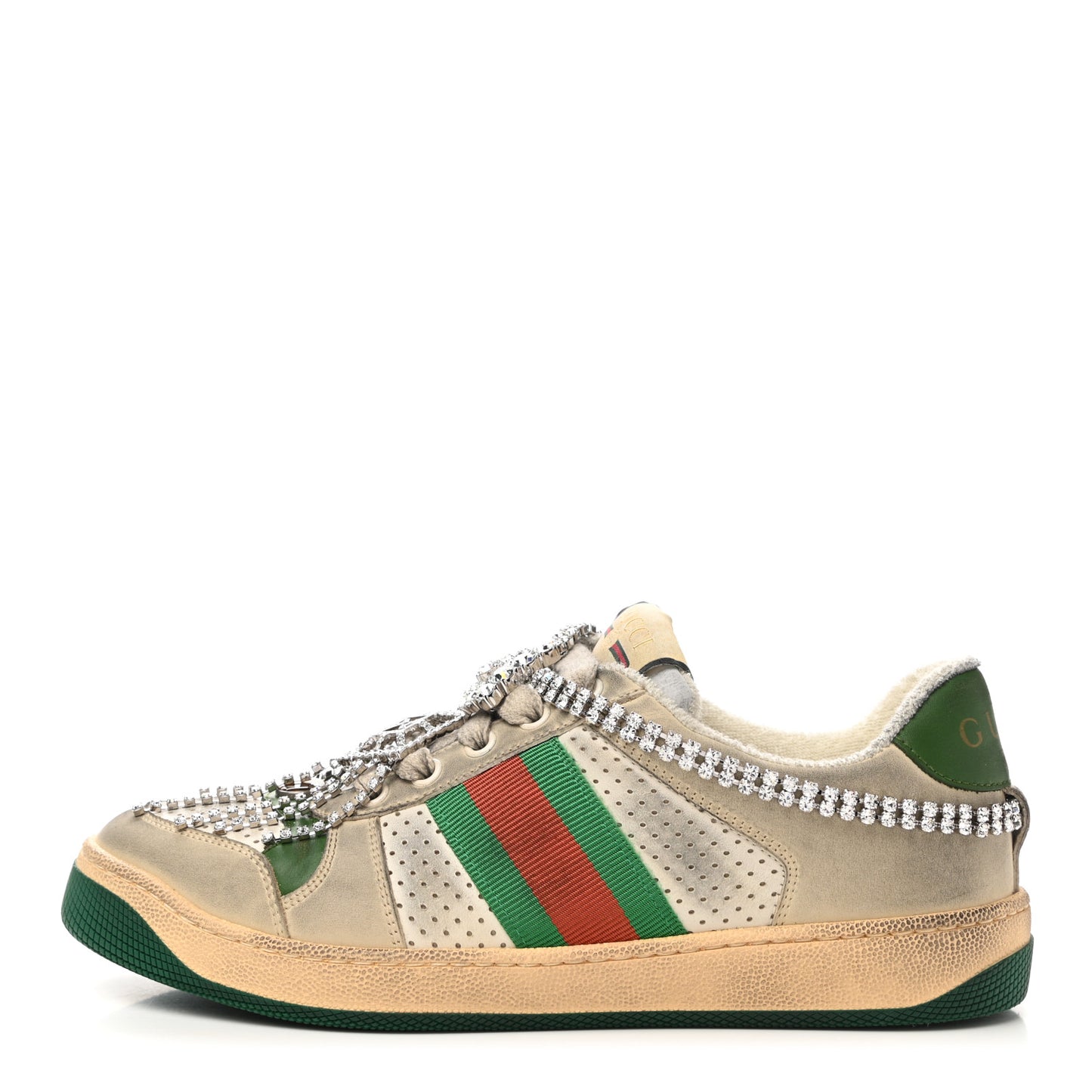 Nubuck Calfskin Web Removable Crystals Mens Screener Sneakers 37.5 Dusty Milk New Mystic White