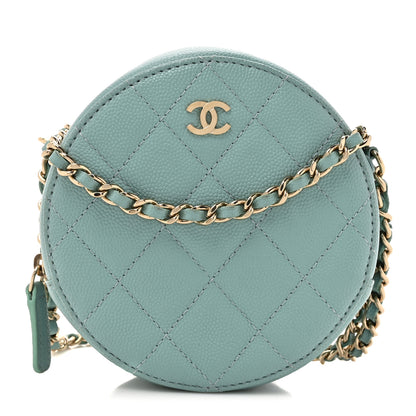 Chanel Caviar Quilted Round Clutch With Chain Light Blue 1 of 14