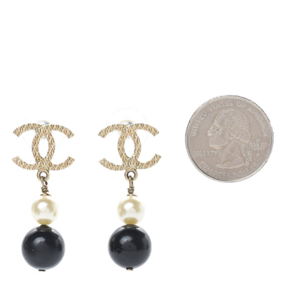 Chanel Pearl Bead CC Drop Earrings Black Gold 2 of 5