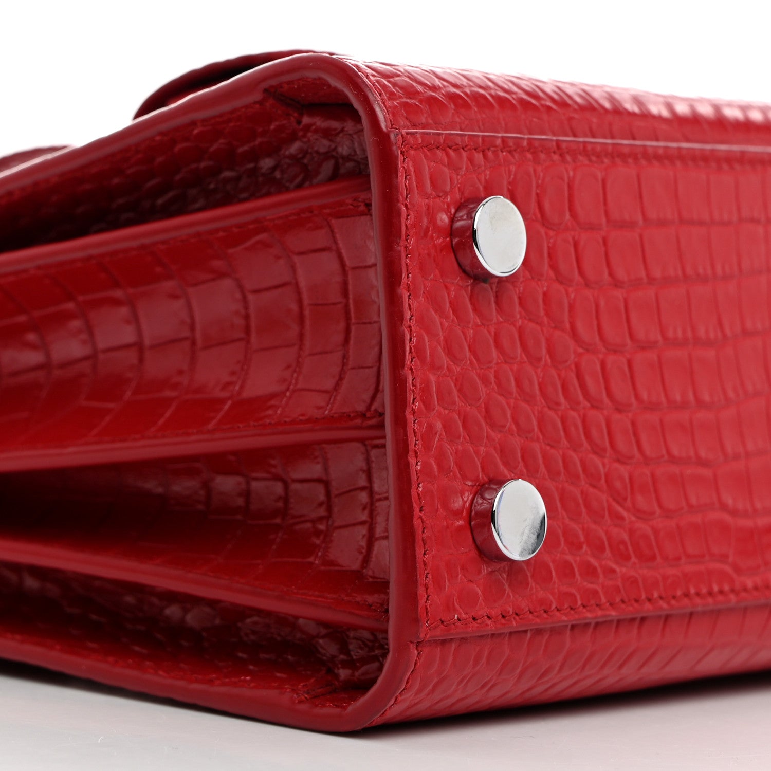 Saint Laurent Calfskin Crocodile Embossed Nano Sac De Jour Red 10 of 11