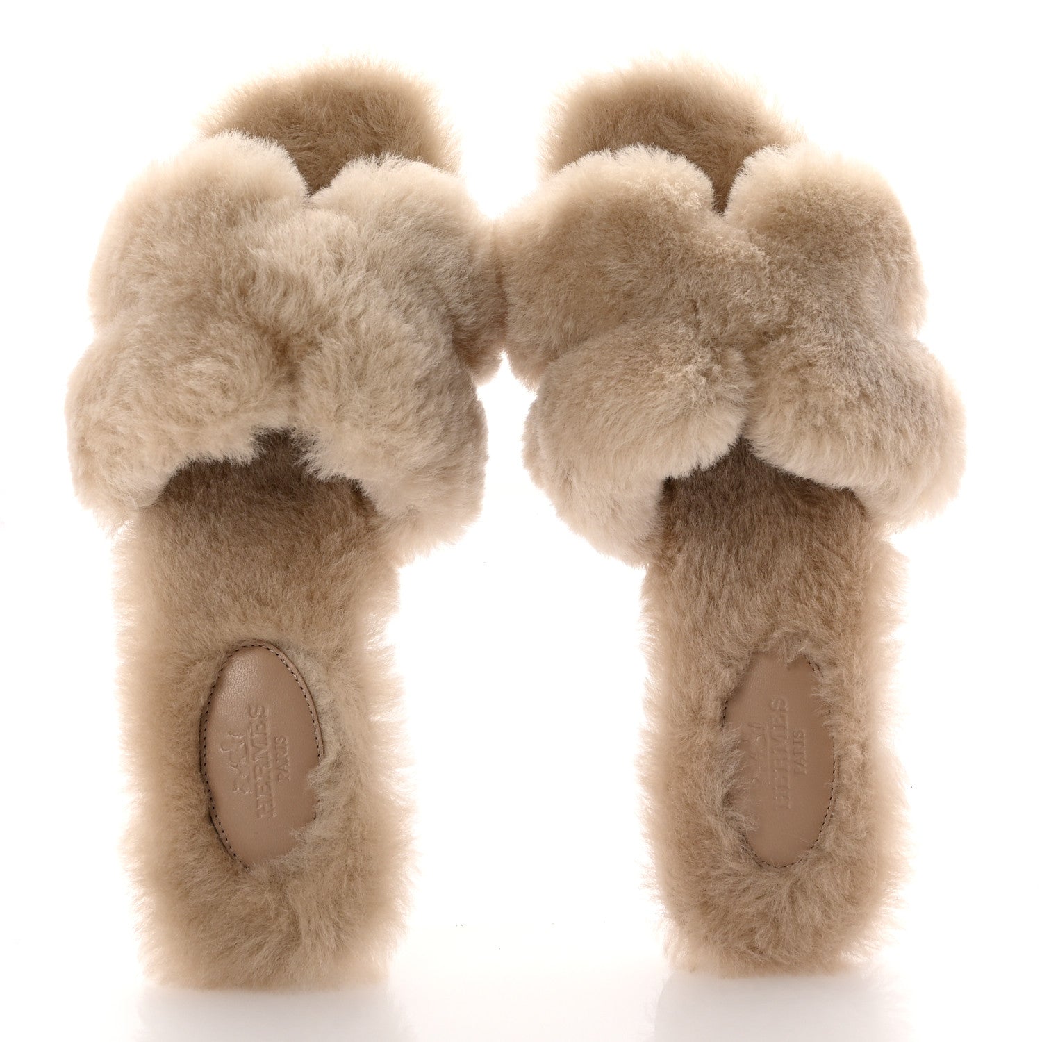 Hermes Woolskin Oran Sandals 37.5 Beige Argile 2 of 8