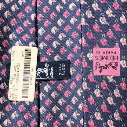 Hermes Printed Silk Mens Pur Sang Neck Tie Bleu Nuit Fuchsia Rose 3 of 5