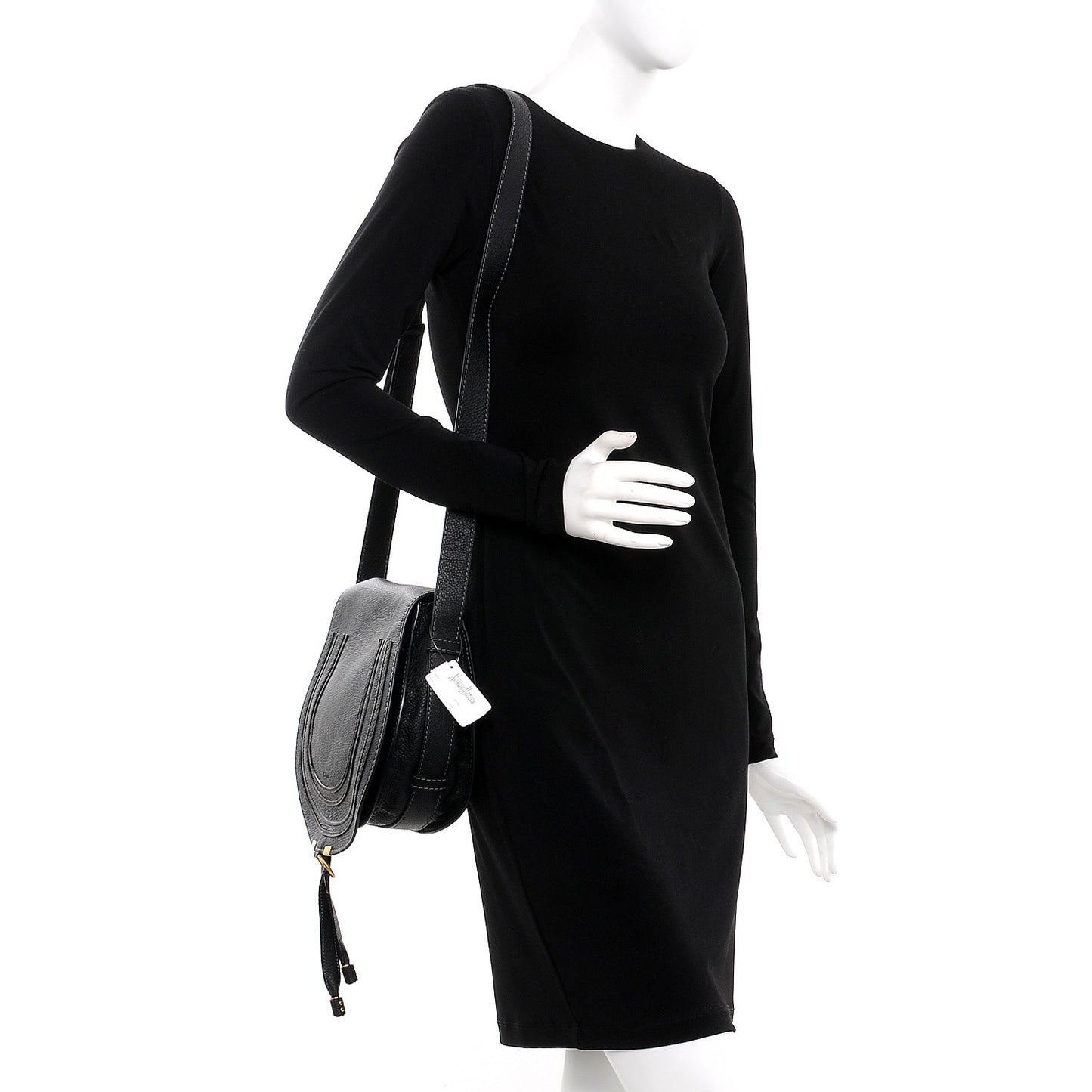 Calfskin Medium Marcie Round Crossbody Bag Black