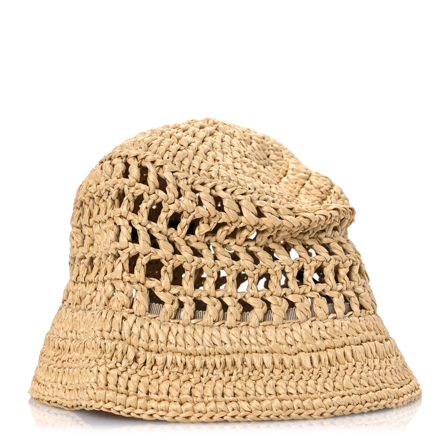 Prada Yarn Raffia Effect Crochet Logo Embroidered Womens Bucket Hat S Naturale 1 of 9