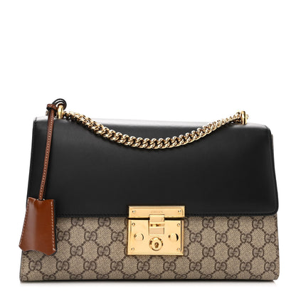 Gucci GG Supreme Monogram Calfskin Medium Padlock Shoulder Bag Beige Black Cuir 1 of 11