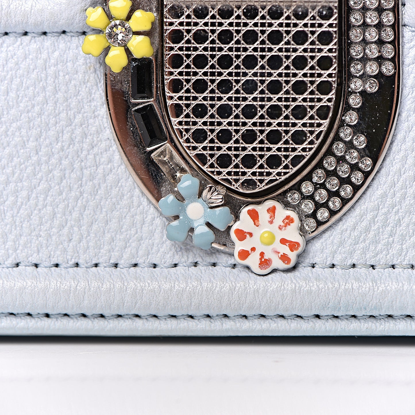Grained Calfskin Crystal Floral Diorama Flap Bag Sky Light