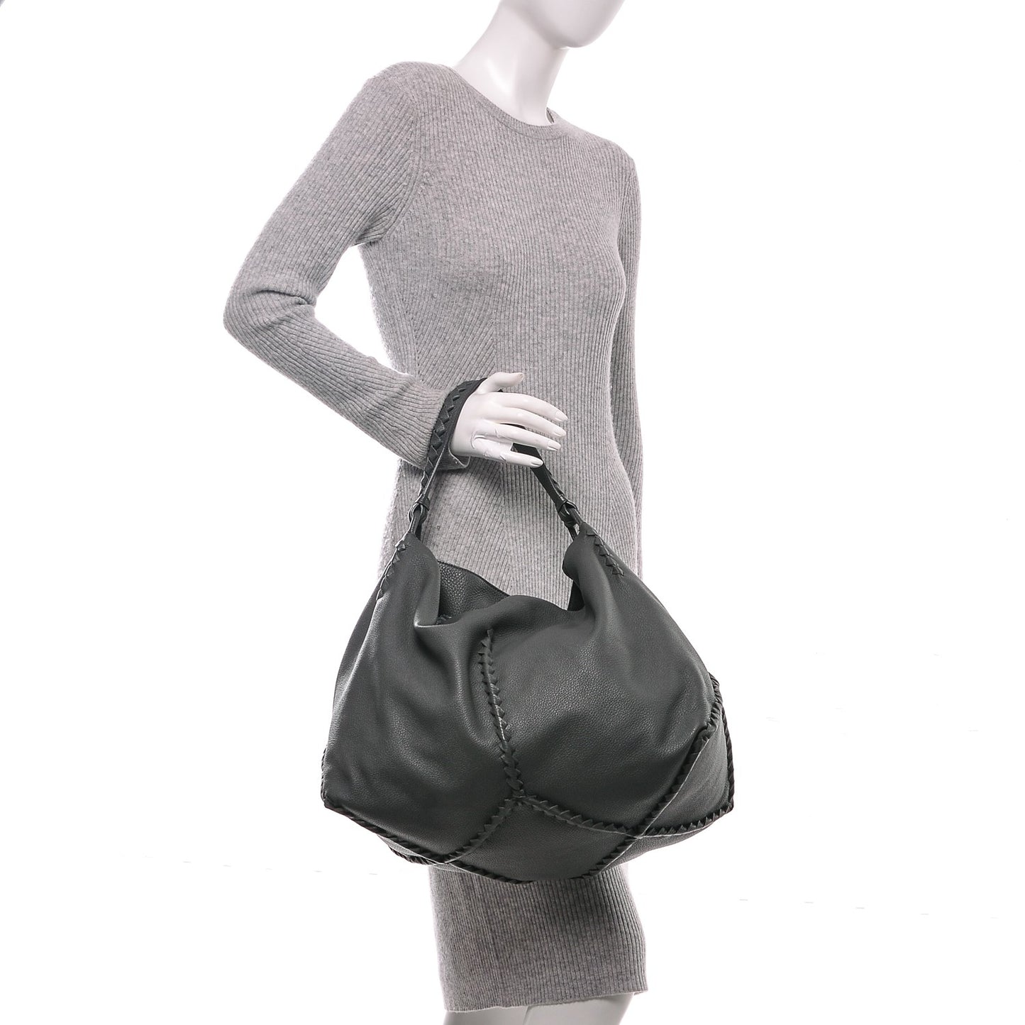 Washed Cervo Deerskin Shoulder Bag New Light Grey