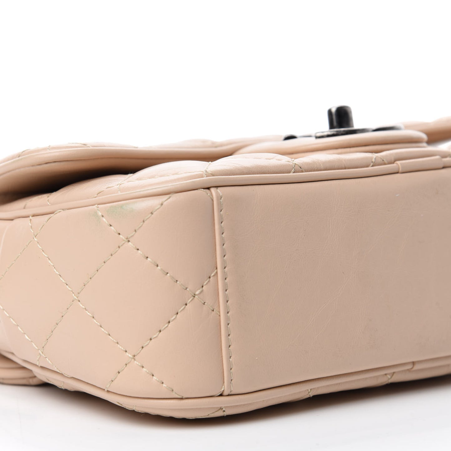 Aged Calfskin Quilted Small Easy Flap Beige
