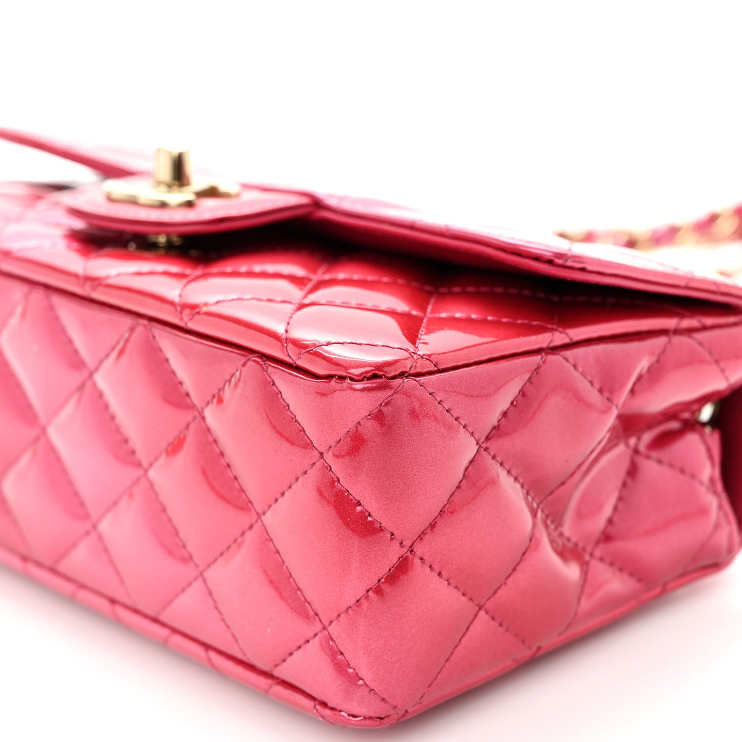 Shaded Patent Calfskin Quilted Mini Rectangular Flap Pink Dark Pink