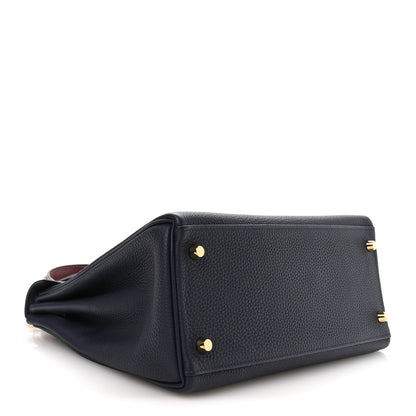 Hermes Togo Horseshoe Au Galop Kelly Retourne 28 Bleu Nuit Rouge H Fauve 4 of 11
