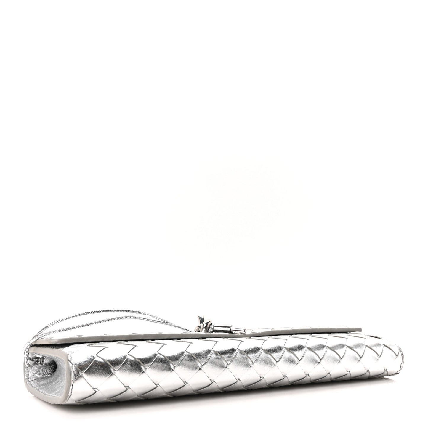 Metallic Nappa Intrecciato Long Andiamo Top Handle Silver