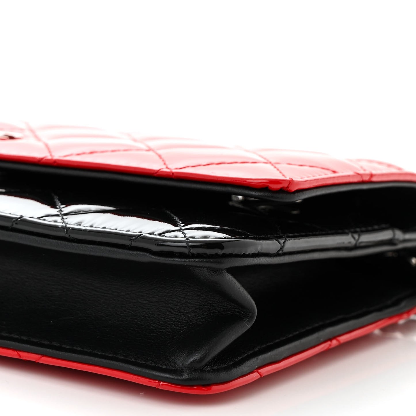 Patent Quilted Bi-Color Wallet On Chain WOC Red Black