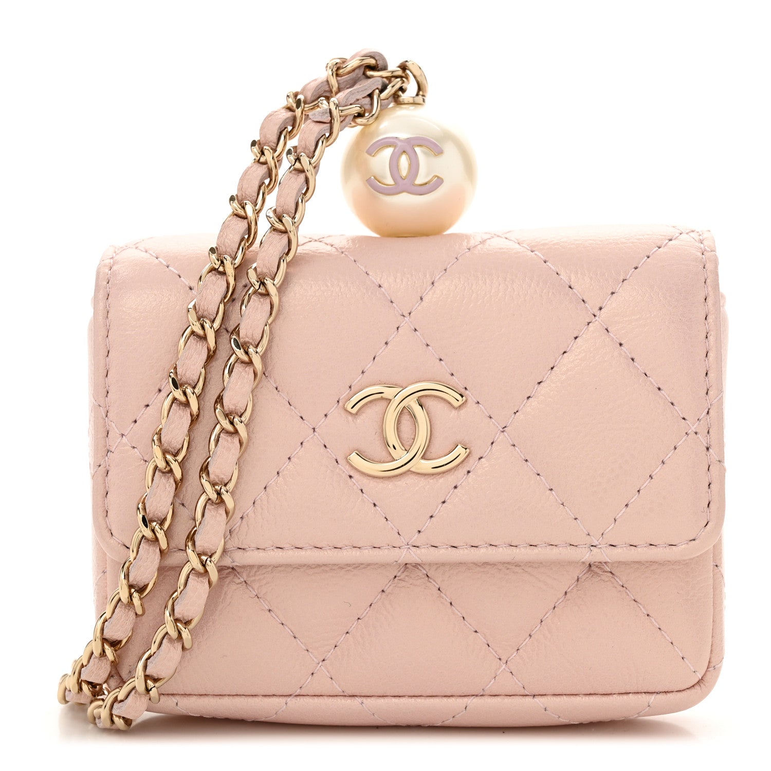Chanel Iridescent Caviar Quilted Pearl On Top Coin Purse With Chain Light Pink 1 of 11