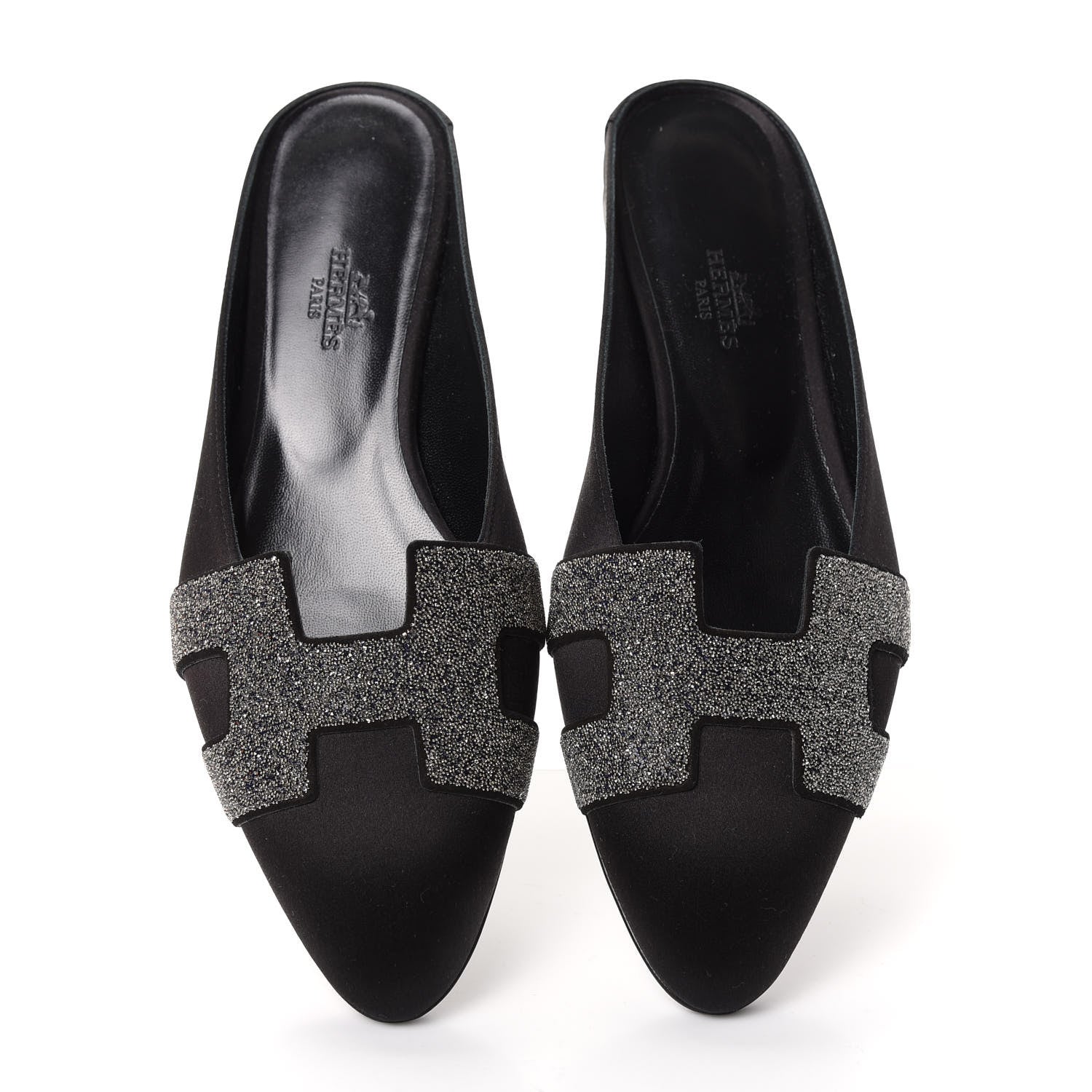 Hermes Satin Suede Goatskin Crystal Roxane Mules 37 Black 5 of 10