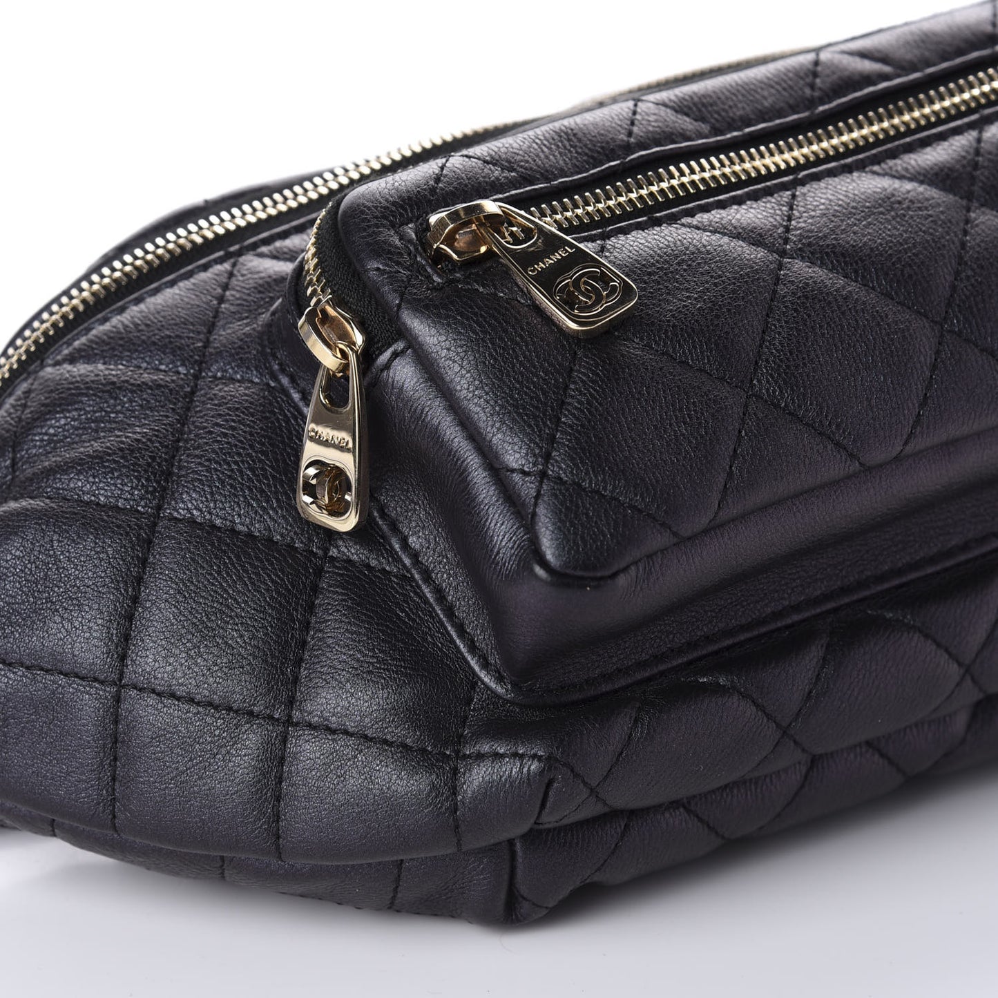 Iridescent Calfskin Quilted All About Waist Belt Bag Black