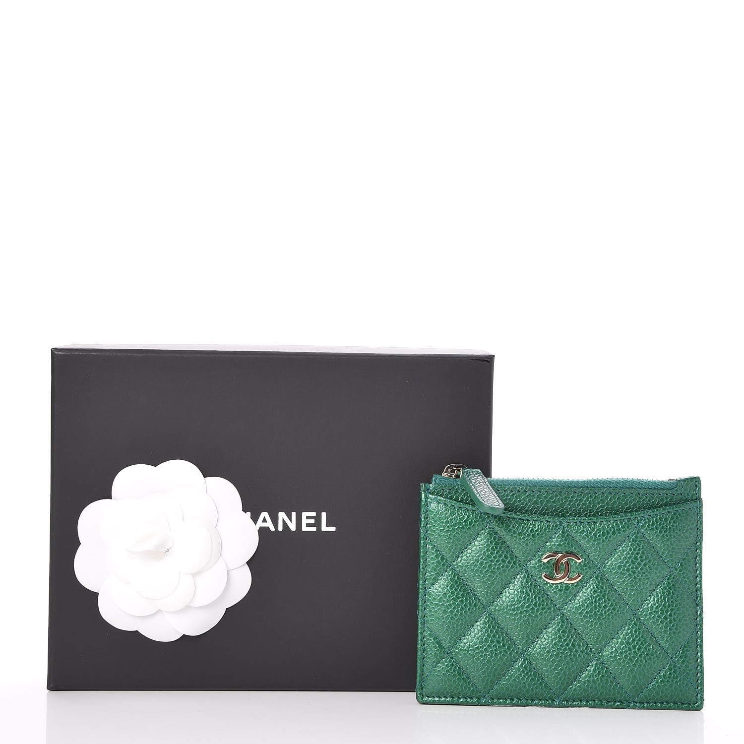 Chanel Metallic Caviar Quilted CC Zip Card Holder Green 8 of 8