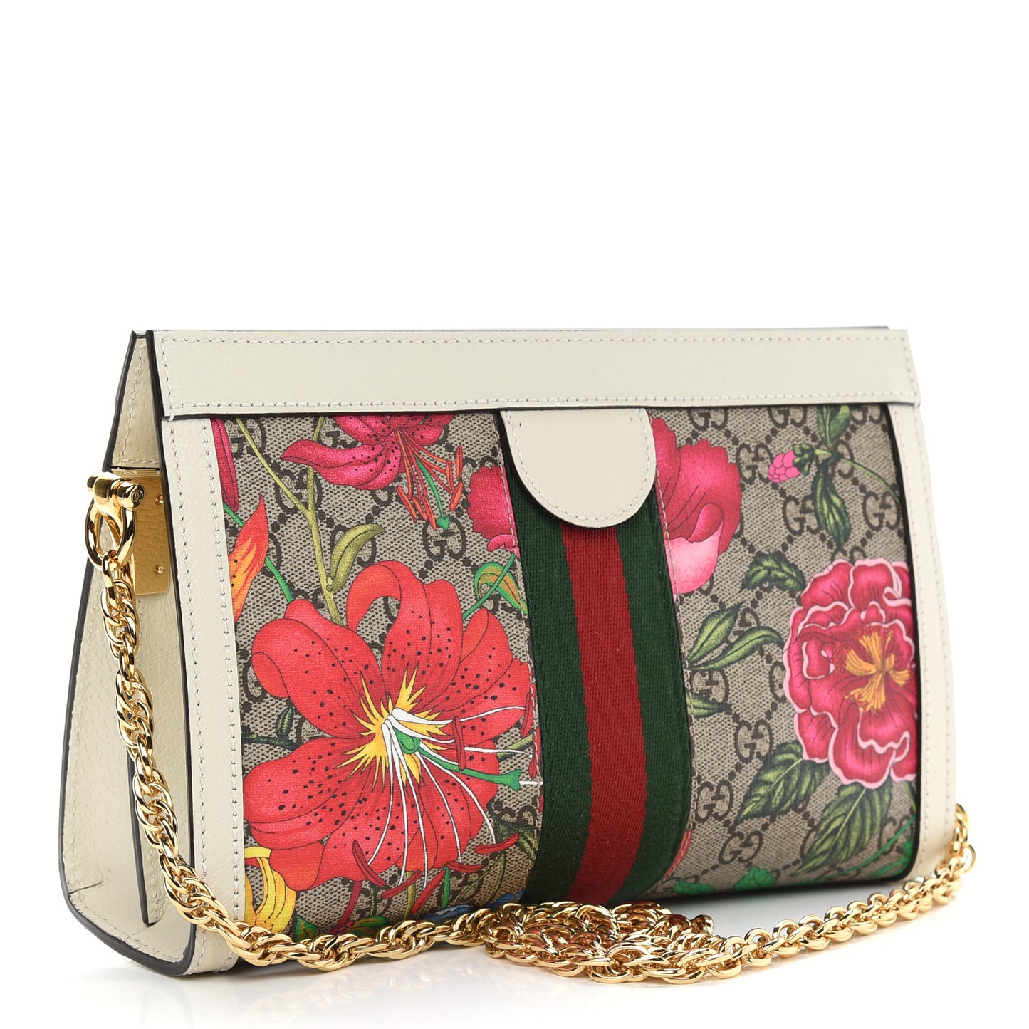 GG Supreme Monogram Flora Web Small Ophidia Chain Shoulder Bag White