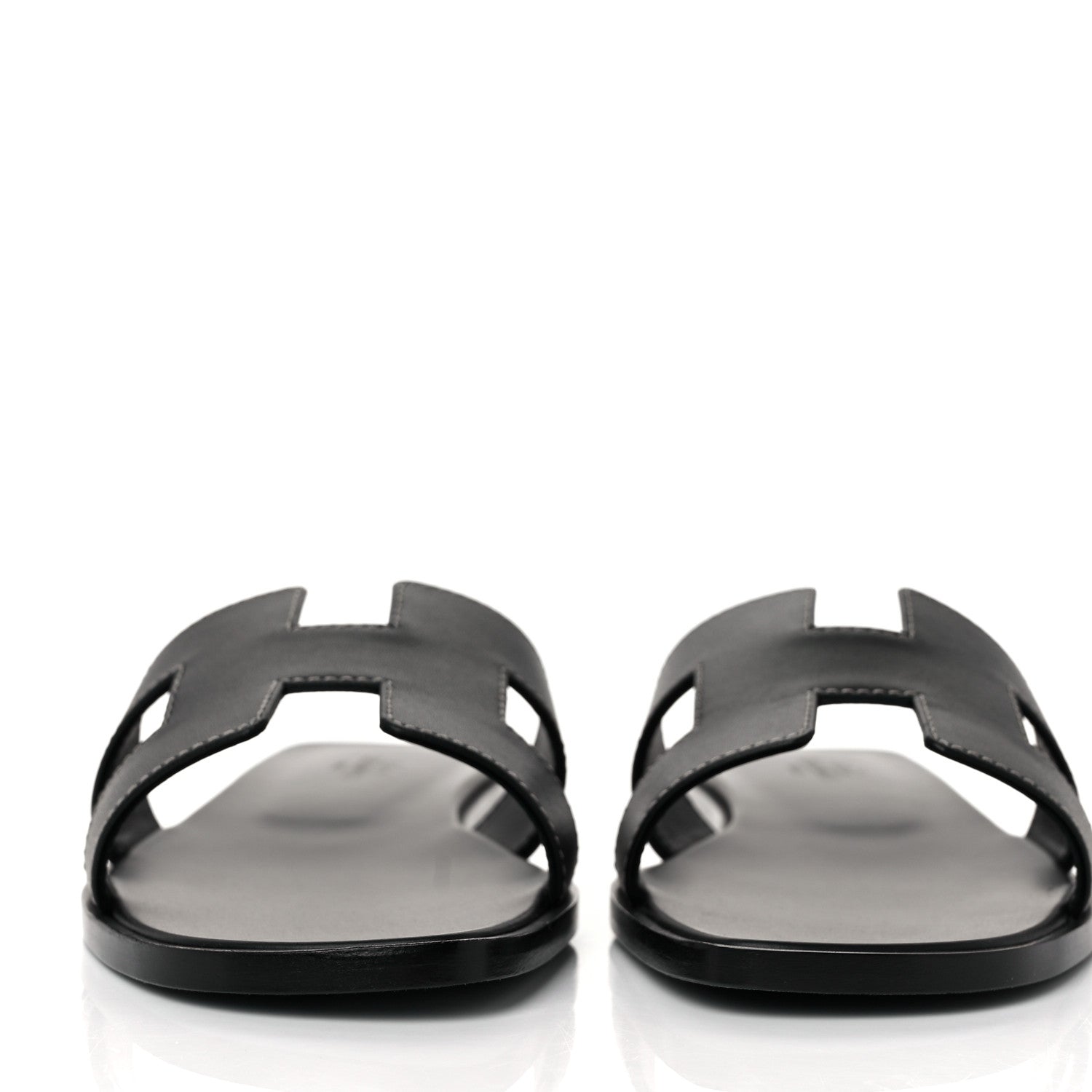 Hermes Box Calfskin Oran Sandals 37.5 Black 2 of 9