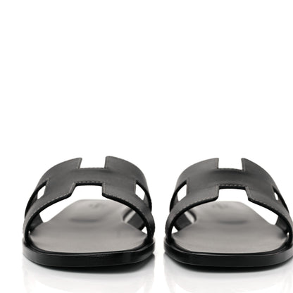 Hermes Box Calfskin Oran Sandals 37.5 Black 2 of 9