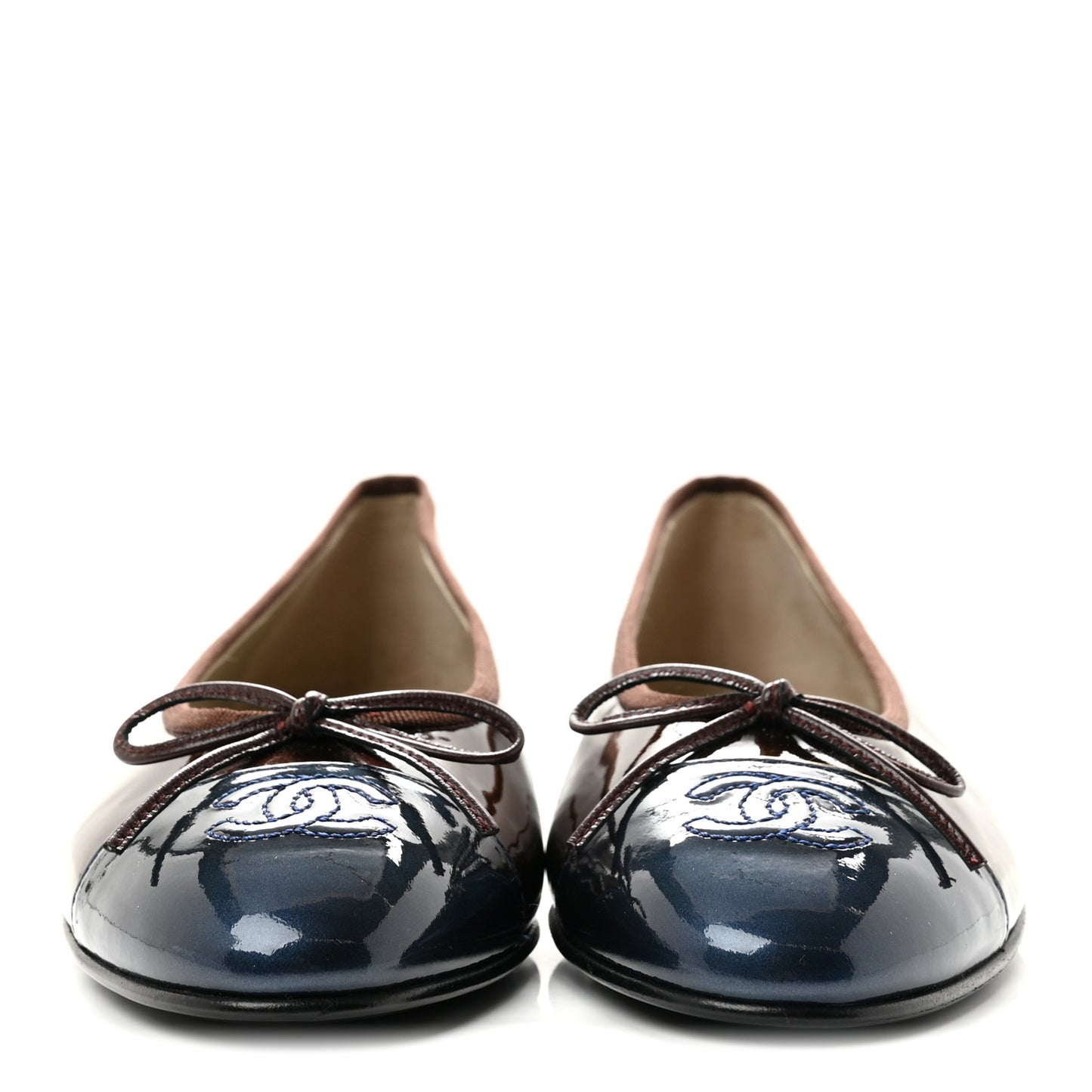 Patent Calfskin CC Cap Toe Ballerina Flats 38 Brown Blue