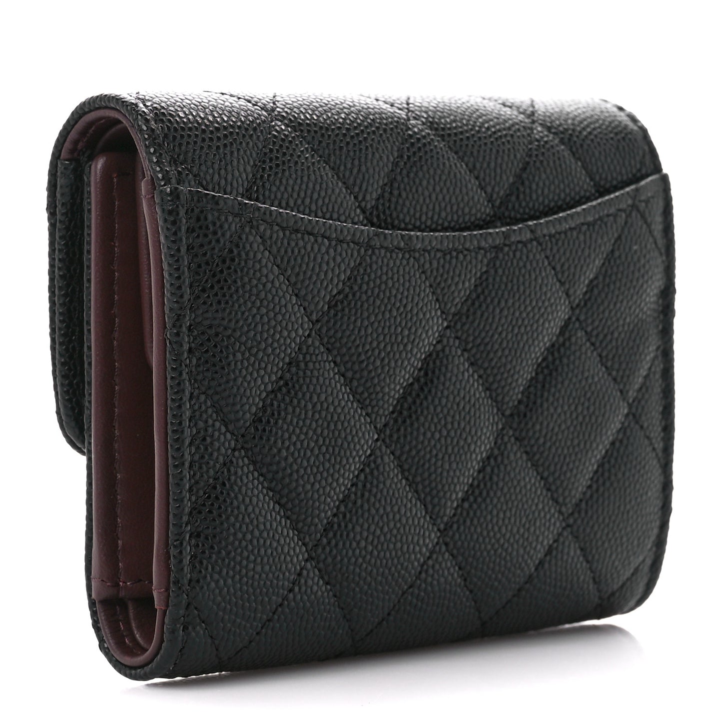 Caviar Quilted Compact Flap Wallet Black