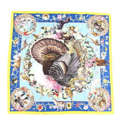 Hermes Silk Faune Et Flore Du Texas Scarf 90 Jaune Vif Bleu Azur Multicolor 1 of 3