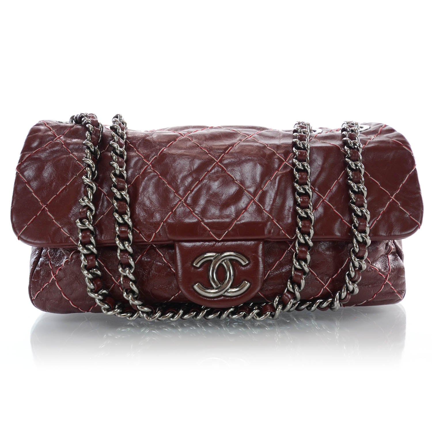 Chanel Glazed Goatskin Double Stitch Flap Rouge 1 of 8